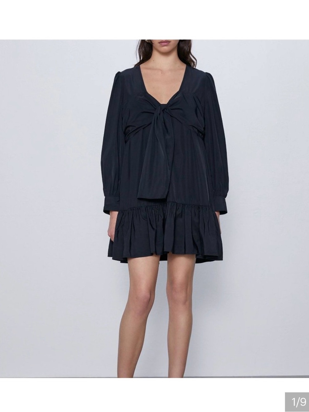Zara Black Long-Sleeve Tie-Front Mini Dress